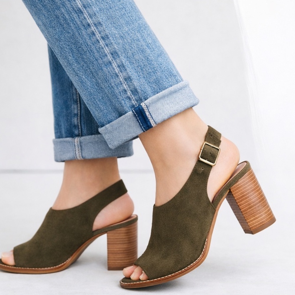 Madewell “Cary” Slingback Sandal - Olive Green Suede